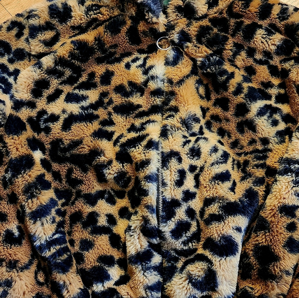 Merona PLUSH FAUX FUR LEOPARD ANIMAL PRINT EARS Hooded Jacket Coat (S) L… - Picture 5 of 6